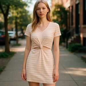 Benny+Olive Striped Shirt Dress Knotted Dress